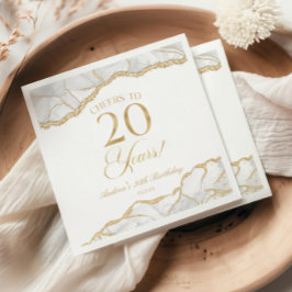 Elegant White Gold Agate 20. Geburtstagsparty Serviette