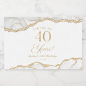 Elegant White Gold Agate 40th Birthday Party Mini Schaumweinetikett (Einzelnes Label)