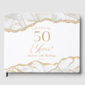Elegant White Gold Agate 50th Birthday Party Gästebuch (Vorderseite)