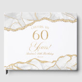 Elegant White Gold Agate 60th Birthday Party Gästebuch (Vorderseite)