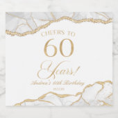 Elegant White Gold Agate 60th Birthday Party Schaumweinetikett (Einzelnes Label)