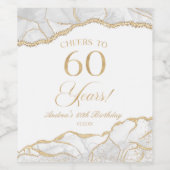 Elegant White Gold Agate 60th Birthday Party Weinetikett (Einzelnes Label)