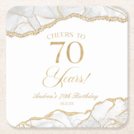 Elegant White Gold Agate 70. Geburtstagsparty Rechteckiger Pappuntersetzer