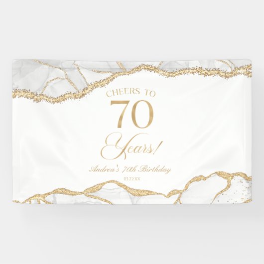 Elegant White Gold Agate 70th Birthday Party Banner (Horizontal)