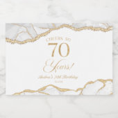 Elegant White Gold Agate 70th Birthday Party Mini Schaumweinetikett (Einzelnes Label)