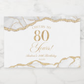 Elegant White Gold Agate 80th Birthday Party Mini Schaumweinetikett (Einzelnes Label)