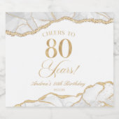 Elegant White Gold Agate 80th Birthday Party Schaumweinetikett (Einzelnes Label)
