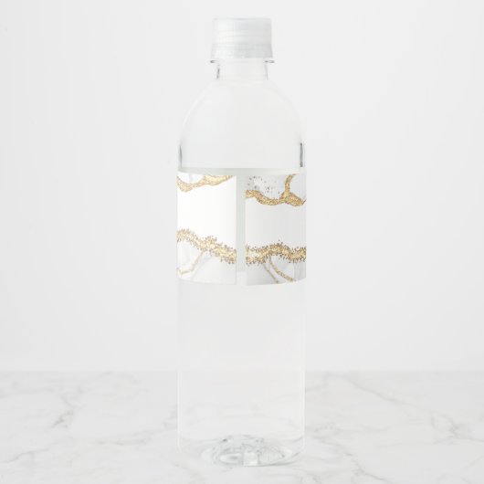 Elegant White Gold Agate 80th Birthday Party Wasserflaschenetikett (Rückseite)