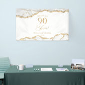 Elegant White Gold Agate 90th Birthday Party Banner (Messeveranstaltung)