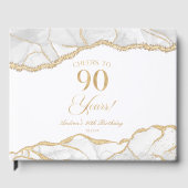 Elegant White Gold Agate 90th Birthday Party Gästebuch (Vorderseite)