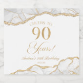 Elegant White Gold Agate 90th Birthday Party Schaumweinetikett (Einzelnes Label)