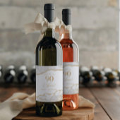 Elegant White Gold Agate 90th Birthday Party Weinetikett