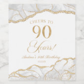 Elegant White Gold Agate 90th Birthday Party Weinetikett (Einzelnes Label)