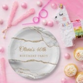 Elegant White & Gold Agate Birthday Party Pappteller (Party)