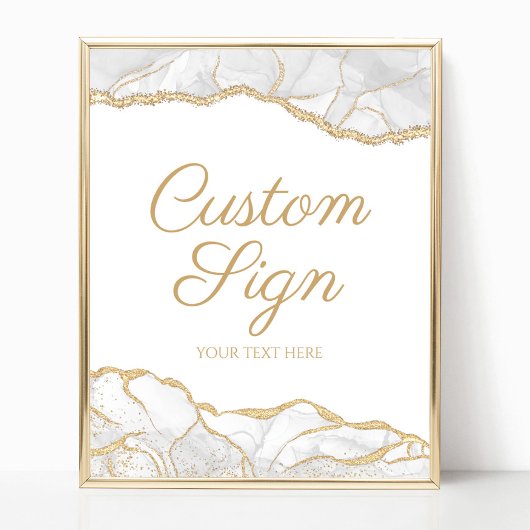 Elegant White Gold Agate Custom Text Sign Poster