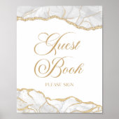 Elegant White Gold Agate Guest Book Sign Poster (Vorne)