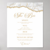 Elegant White Gold Agate Party Bar Menu Sign Poster (Vorne)