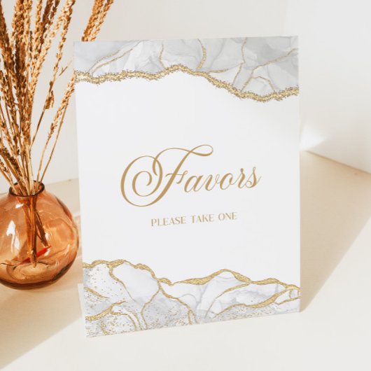 Elegant White Gold Agate Party Favors Sockelschild