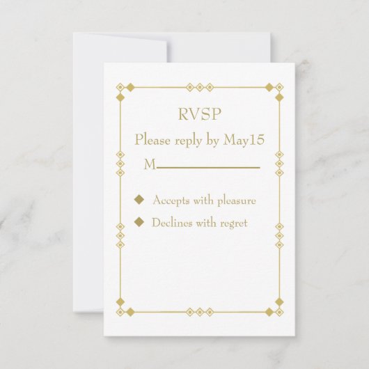 Elegant White & Gold Art Deco RVSP RSVP Karte (Vorderseite)