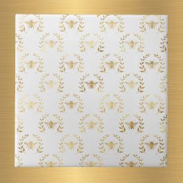 Elegant White Gold Bees Laurel Wreath Fliese
