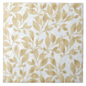 Elegant White Gold Blätter Grüne Botanische Garten Fliese (Vorderseite)