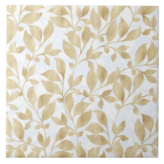 Elegant White Gold Blätter Grüne Botanische Garten Fliese (Vorderseite)