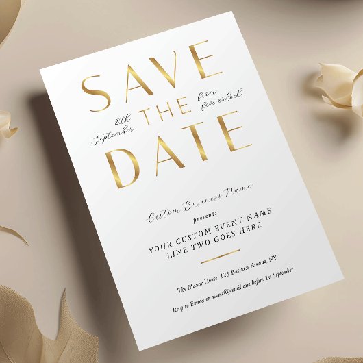 Elegant White & Gold Business Event Corporate Save The Date