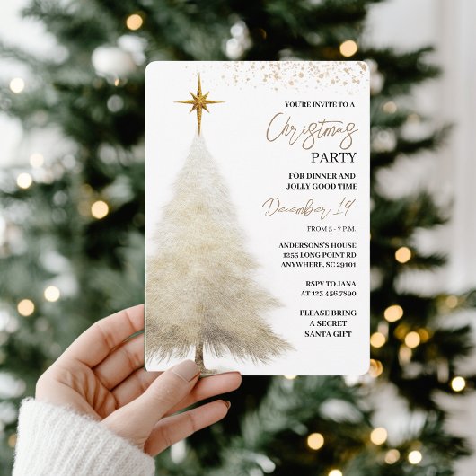 Elegant White & Gold Christmas Party Einladung