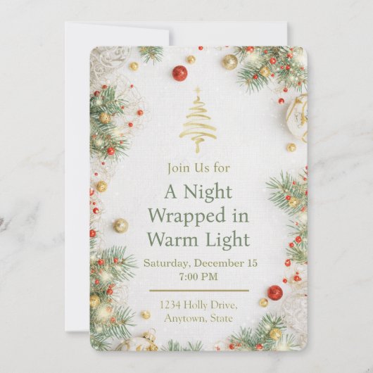 Elegant White & Gold Christmas Party Invitation Einladung (Vorderseite)