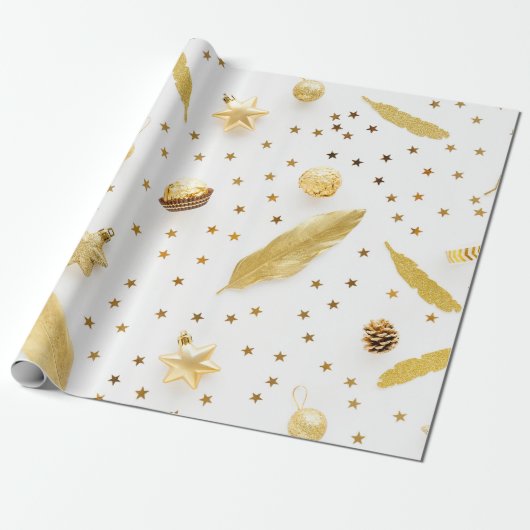 Elegant White, Gold Christmas Wrapping  Geschenkpapier (Ungerollt)