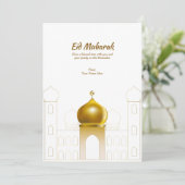 Elegant White | Gold Dome Islamic Grußkarte Einladung (Stehend Vorderseite)