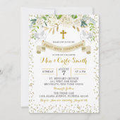 Elegant White Gold Floral First Holy Communion Einladung (Vorderseite)