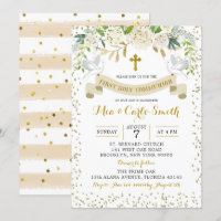 Elegant White Gold Floral First Holy Communion