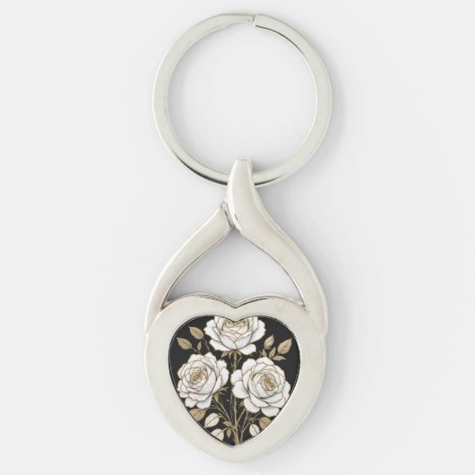 Elegant White & Gold Floral Rose heart key– Luxury Schlüsselanhänger (Vorderseite)