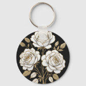Elegant White & Gold Floral Rose Keychain – Luxury Schlüsselanhänger (Vorderseite)
