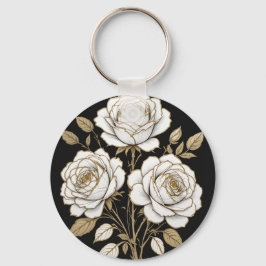 Elegant White & Gold Floral Rose Keychain – Luxury Schlüsselanhänger