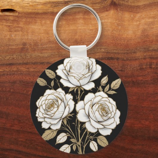 Elegant White & Gold Floral Rose Keychain – Luxury Schlüsselanhänger (Rückseite)