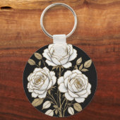 Elegant White & Gold Floral Rose Keychain – Luxury Schlüsselanhänger (Vorderseite)