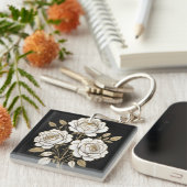 Elegant White & Gold Floral Rose Keychain – Luxury Schlüsselanhänger (Vorderseite rechts)