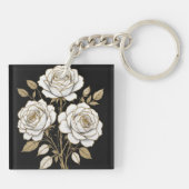 Elegant White & Gold Floral Rose Keychain – Luxury Schlüsselanhänger (Rückseite)