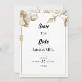 Elegant white gold flower typography Save the Date Einladung (Vorderseite)
