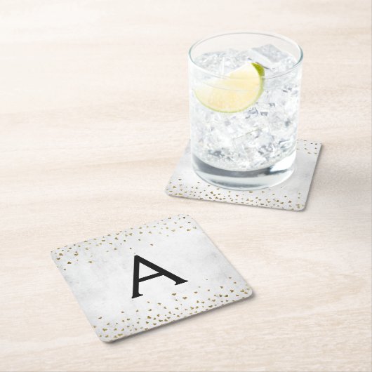 Elegant White - Gold Foil Confetti Monogram Rechteckiger Pappuntersetzer (Vor Ort)
