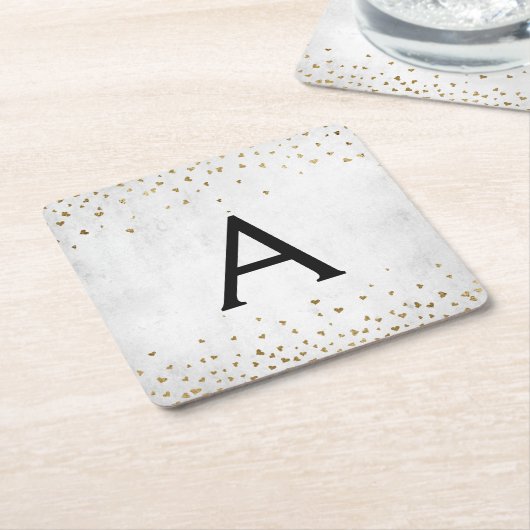 Elegant White - Gold Foil Confetti Monogram Rechteckiger Pappuntersetzer (angewinkelt)