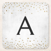 Elegant White - Gold Foil Confetti Monogram Rechteckiger Pappuntersetzer (Vorderseite)