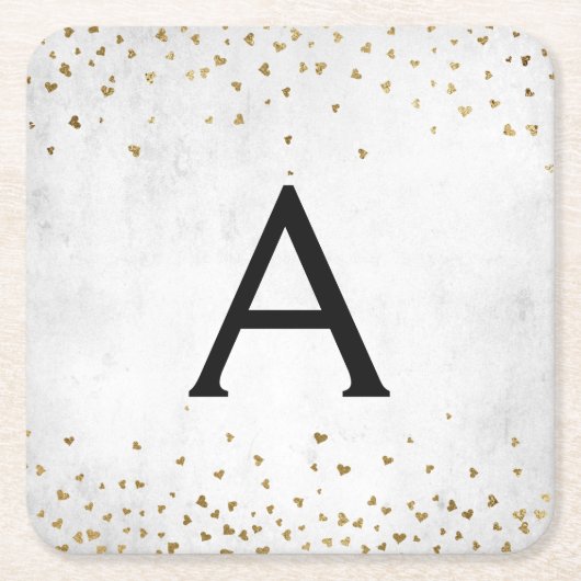 Elegant White - Gold Foil Confetti Monogram Rechteckiger Pappuntersetzer (Vorderseite)
