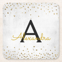 Elegant White - Gold Foil Confetti Monogram