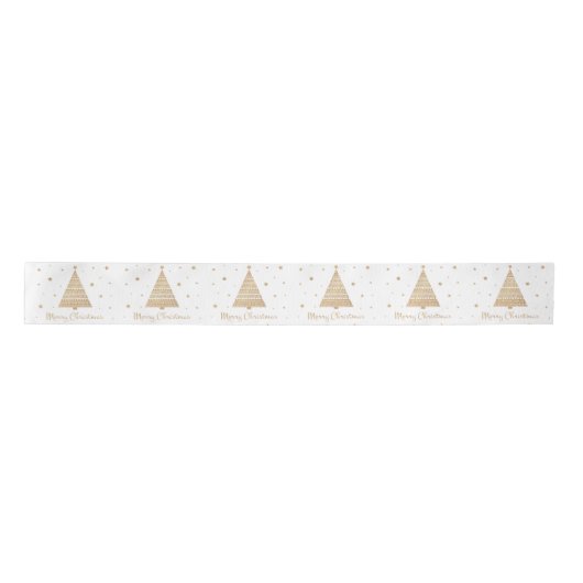 Elegant White Gold Frohe Weihnachtsbaumstars Satinband (Vorderseite)