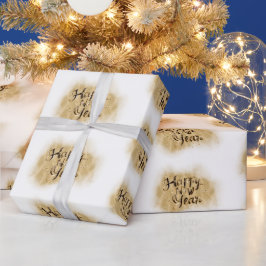Elegant White Gold Happy New Year calligraphy Geschenkpapier