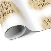 Elegant White Gold Happy New Year calligraphy Geschenkpapier (Rolleneckpunkt)