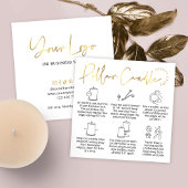 Elegant White & Gold Logo Pillar Candle Care Card Quadratische Visitenkarte